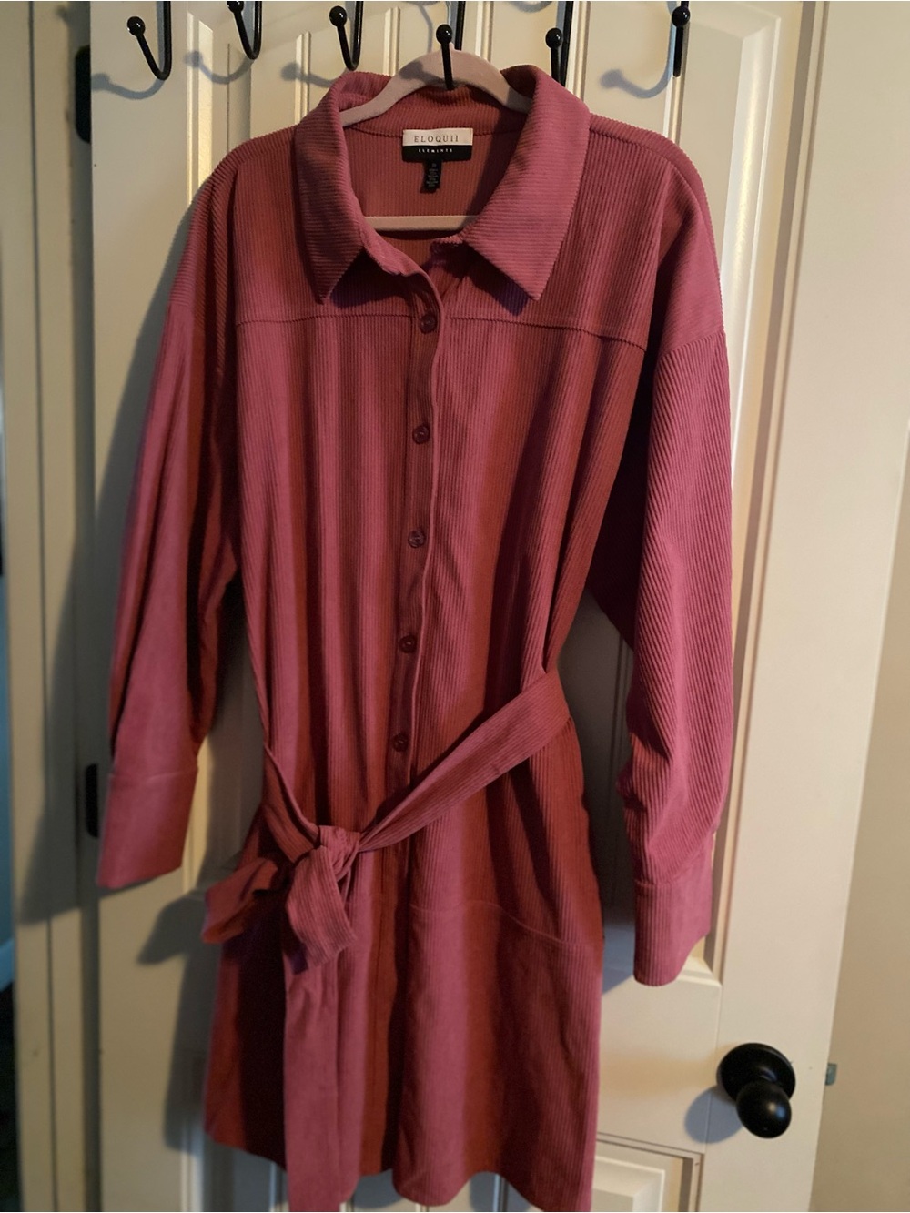 Eloquii Mauve Corduroy Shirt Dress with Tie Waist
